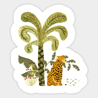 Leopard in the rainforest jungle with palm trees Sticker